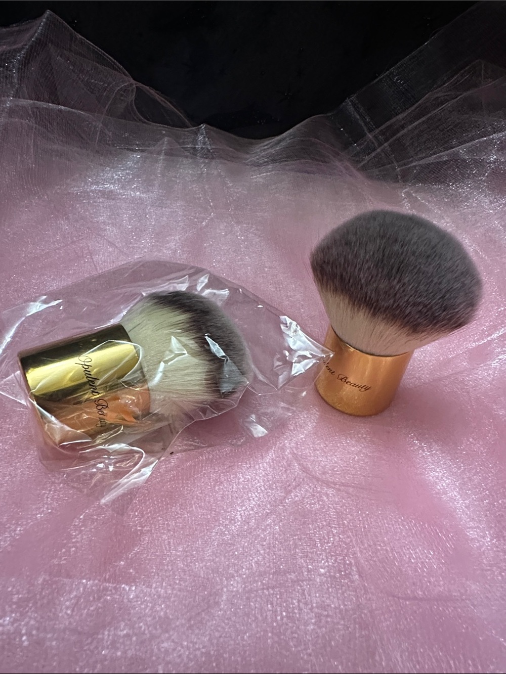 Rose Gold Kabuki Brush Duo - Pink & Gray Bristles